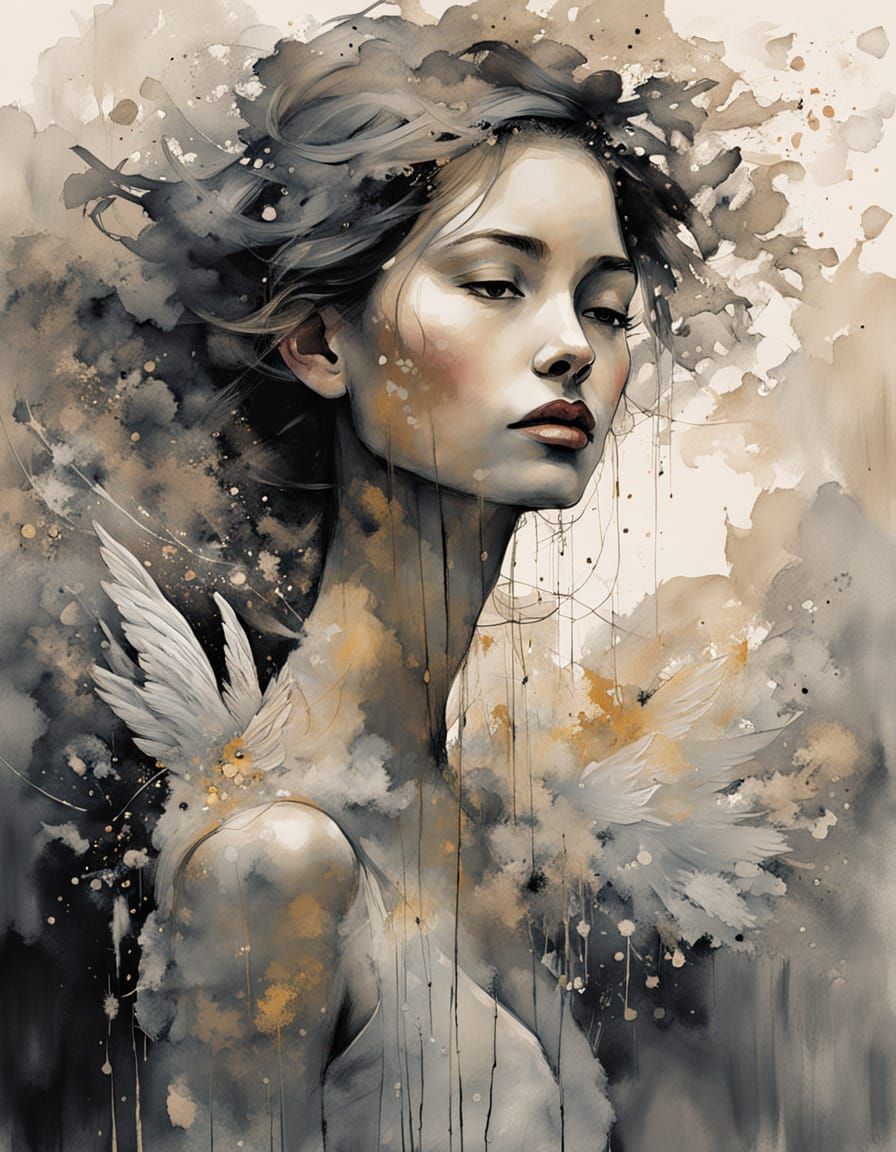 Angel Portrait in Enchanted Forest at Dusk