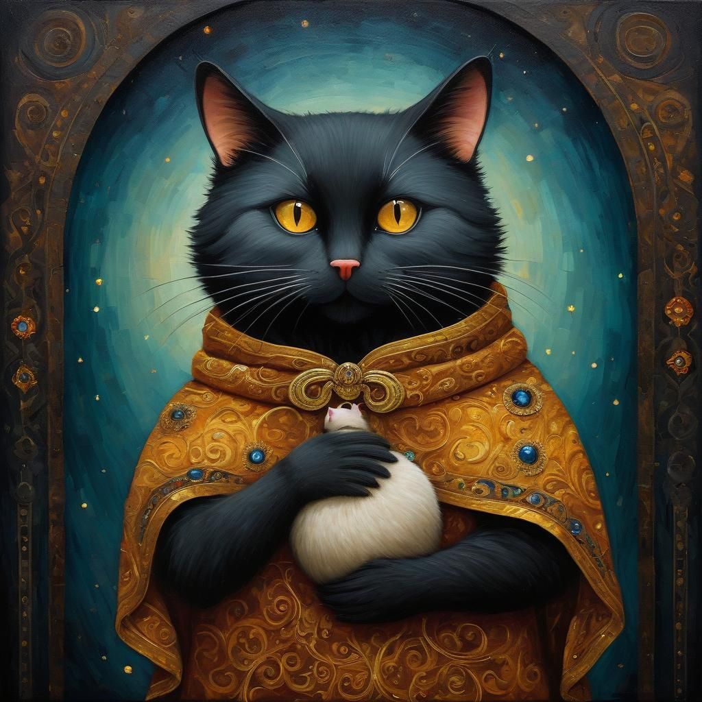 Cat with Stuffed Mouse in Klimt-Kehoe Style