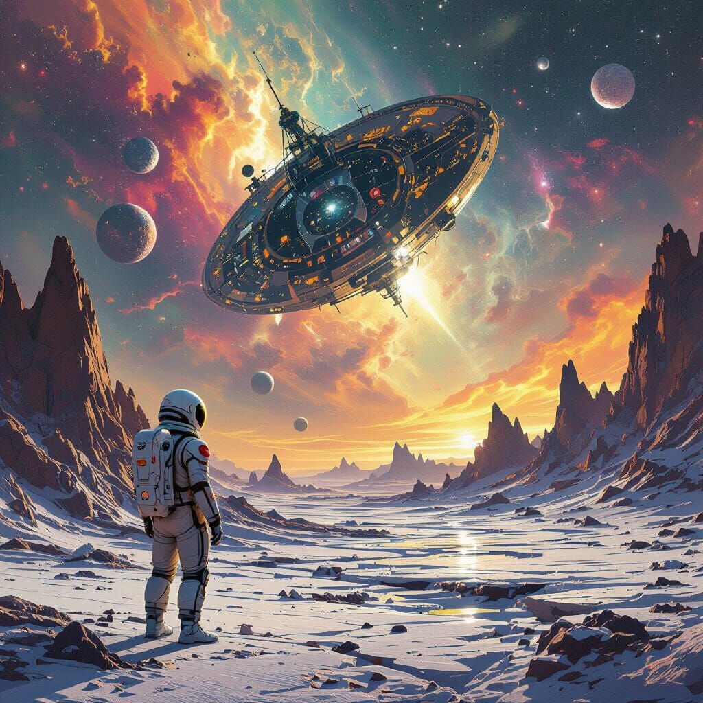 Epic Sci-Fi Concept Art of Alien Planet Encounter