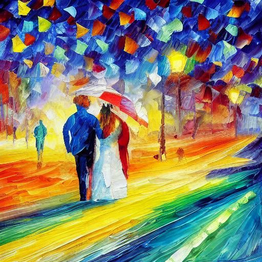 Abstract Impressionist Oil Painting in Yellow and Blue