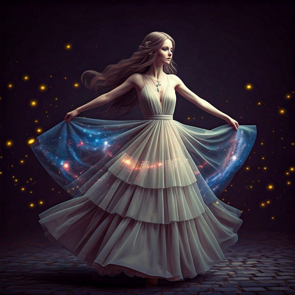 Ethereal Moonlit Goddess in Cosmic Gown