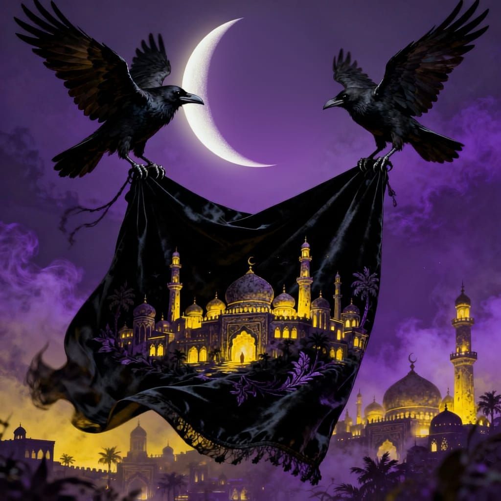 Golden Arabian City Under Half Moon