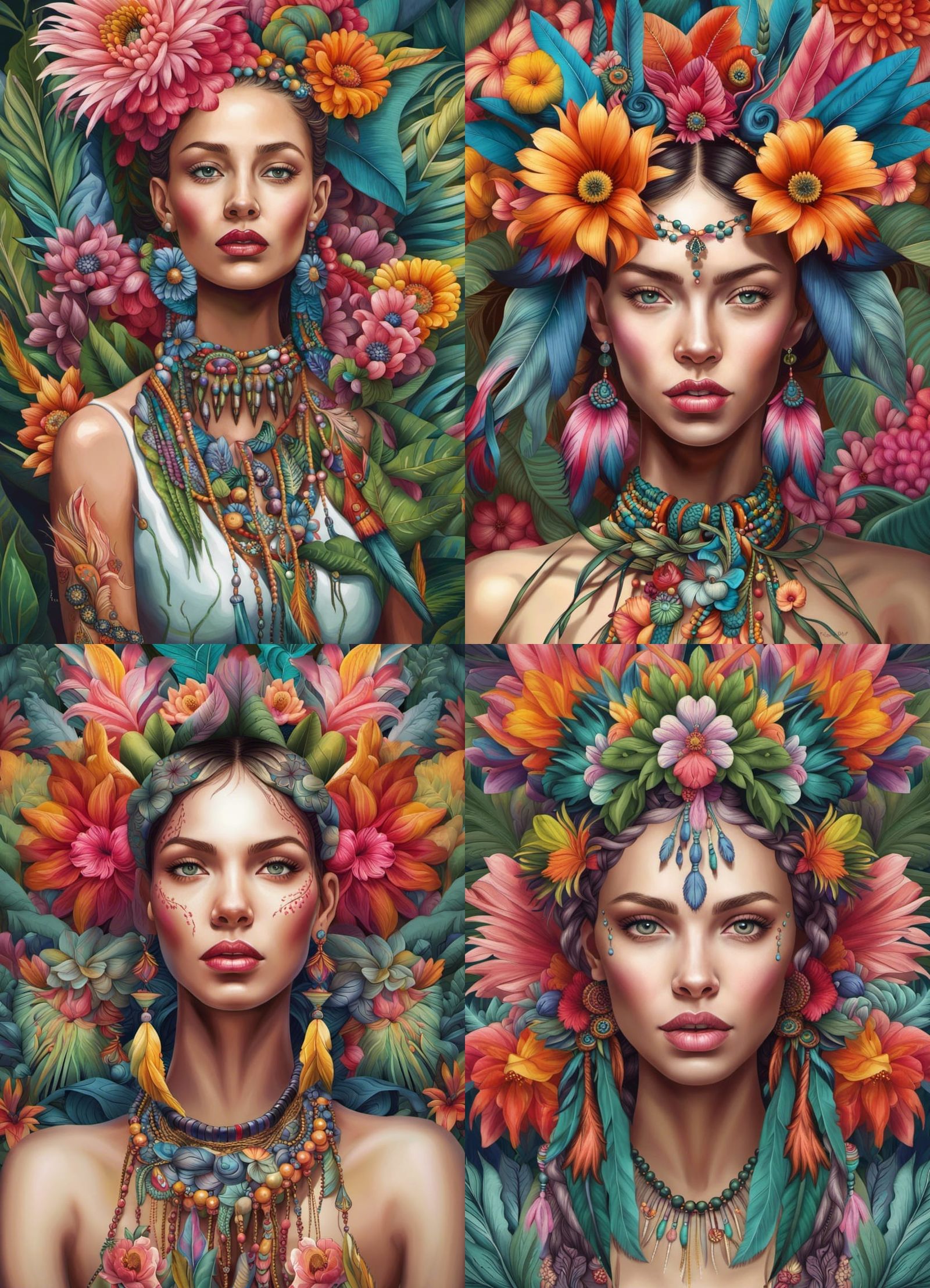 Woman in Hand-Dyed Clothes with Flowers