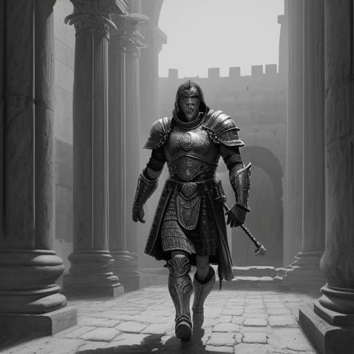 Gladiator in Imperial Roman Arena Charcoal Drawing