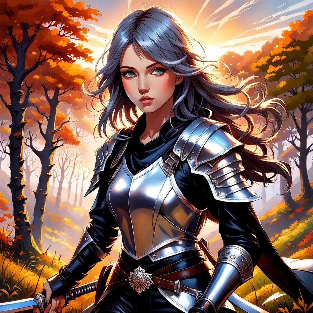 Hyperdetailed Teenage Girl Overlooking Autumn Forest