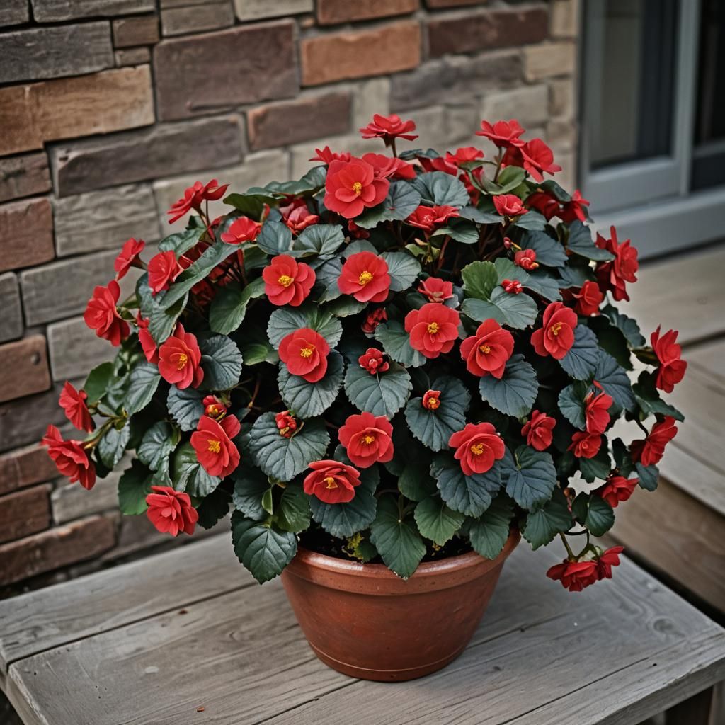 Scarlet Begonias Macro Photograph