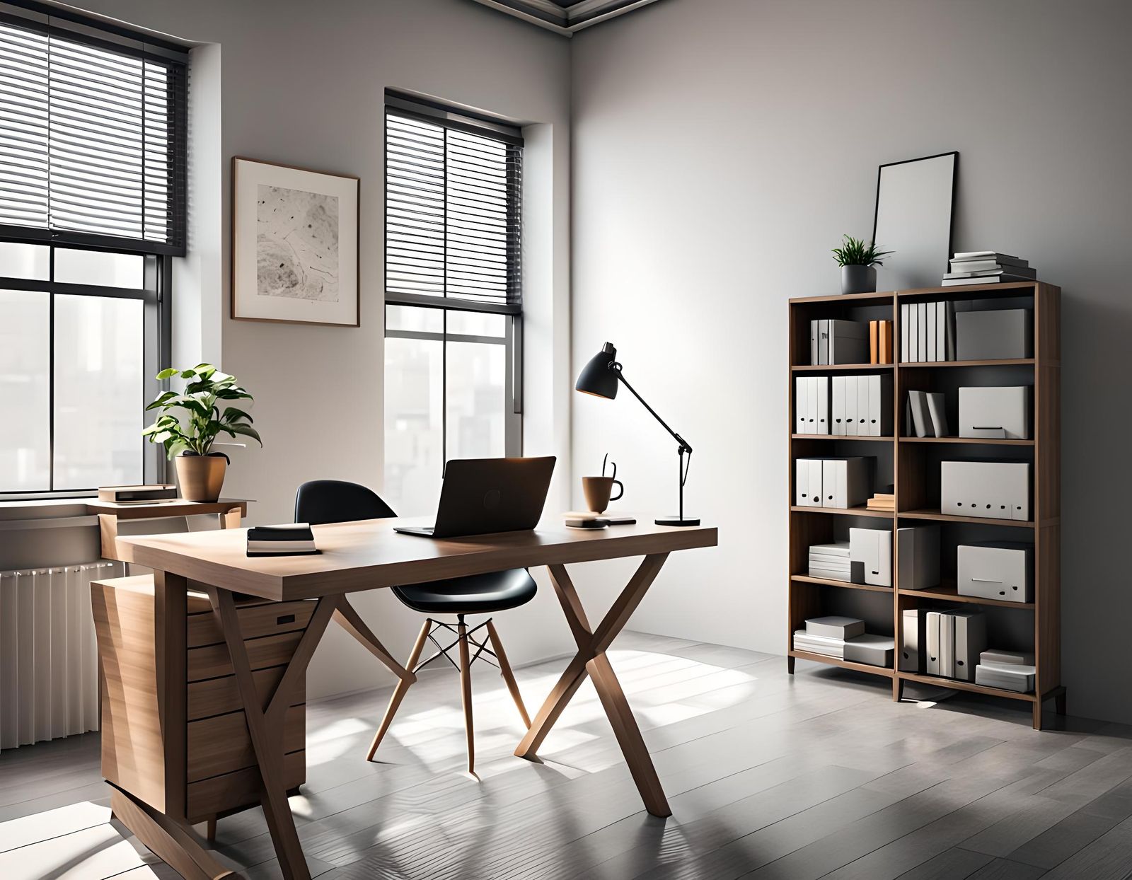 Office Desk Setup with Laptop and Coffee