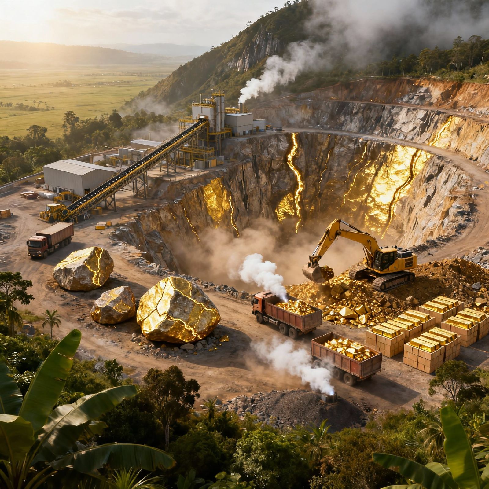 Aerial Gold Mine in Lush Landscape