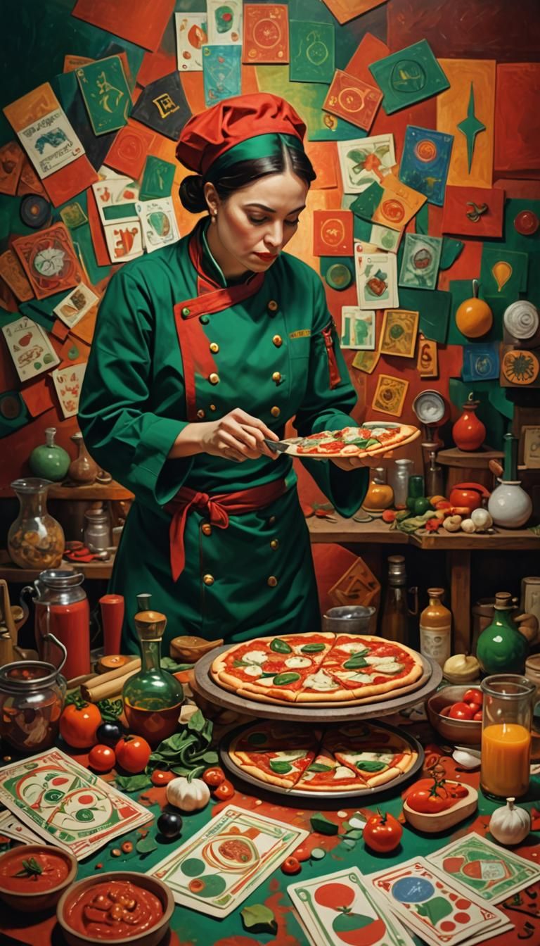 Cubist Chef Mixes Ingredients with Pizza Tarot Cards