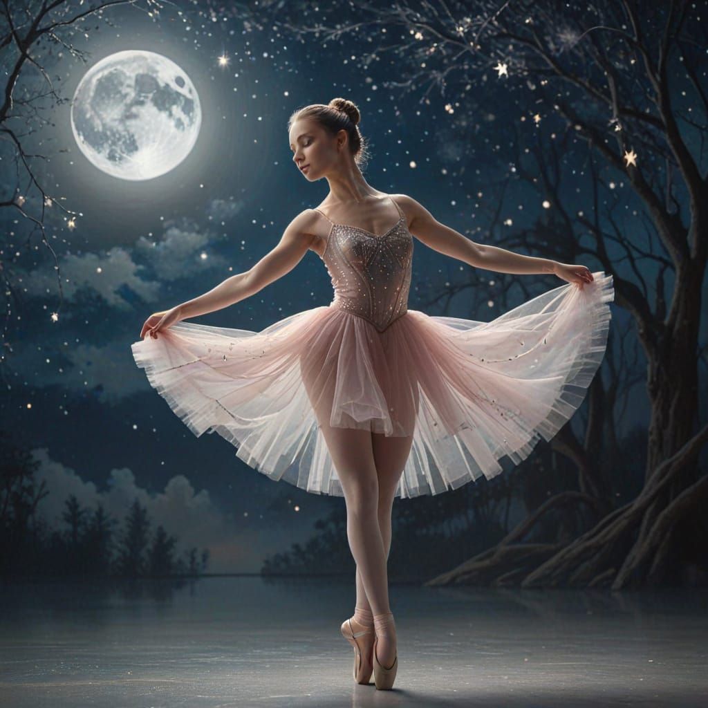 Ballet Dancer Under Ethereal Moonlight