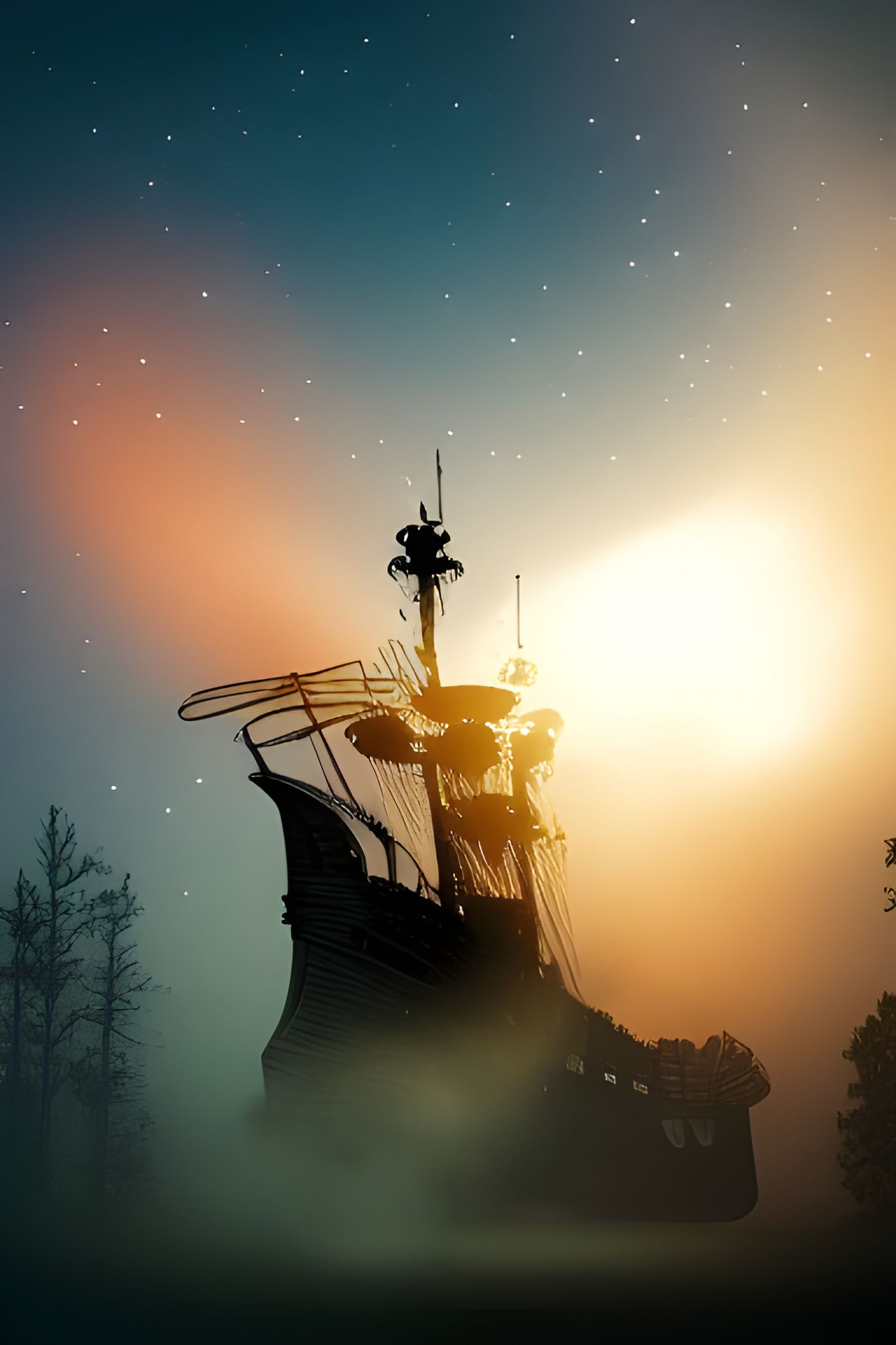 Skeleton Pirate Ship Emerges from Mysterious Vapor