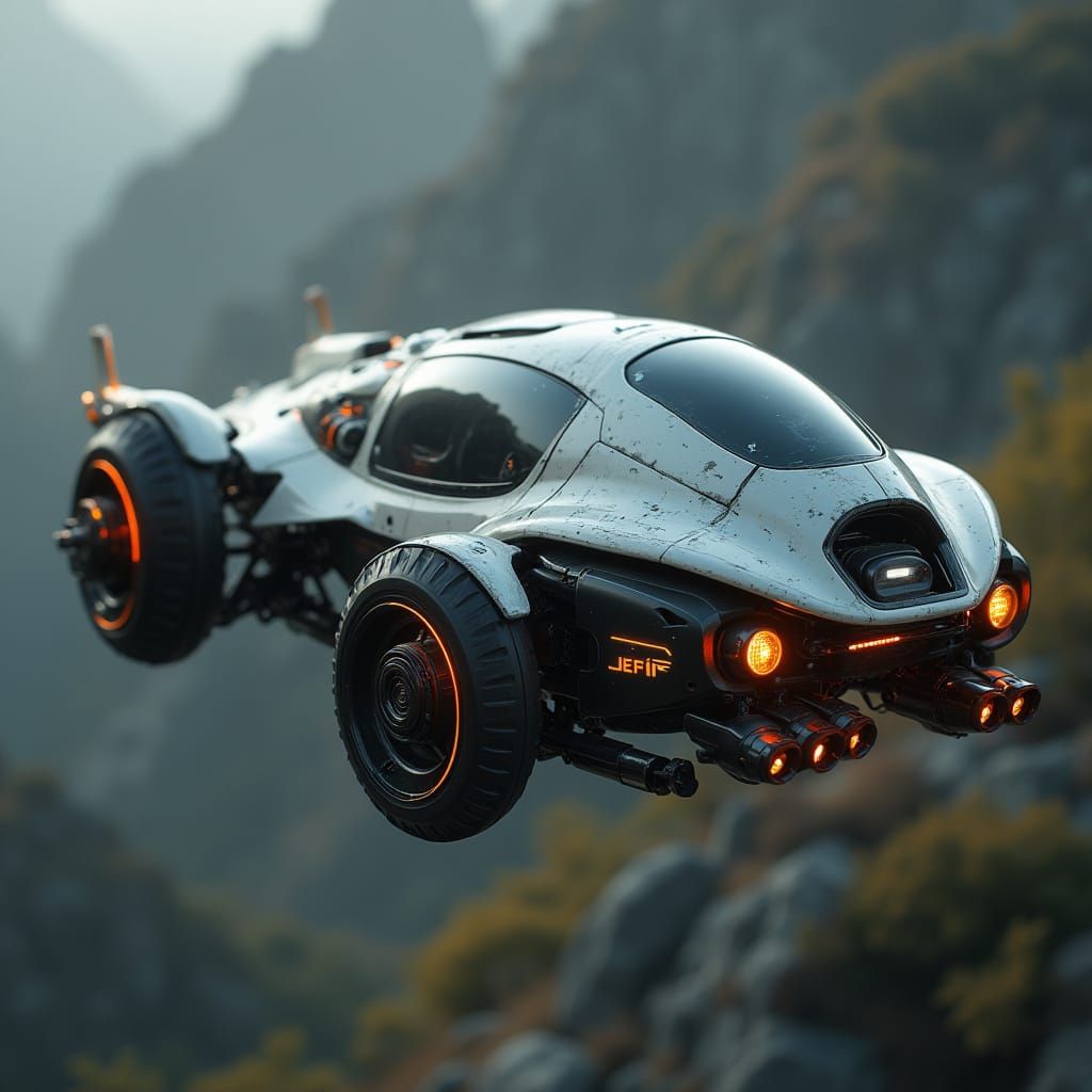 Futuristic Cyber-Flyer Hover-Speeder in Flight