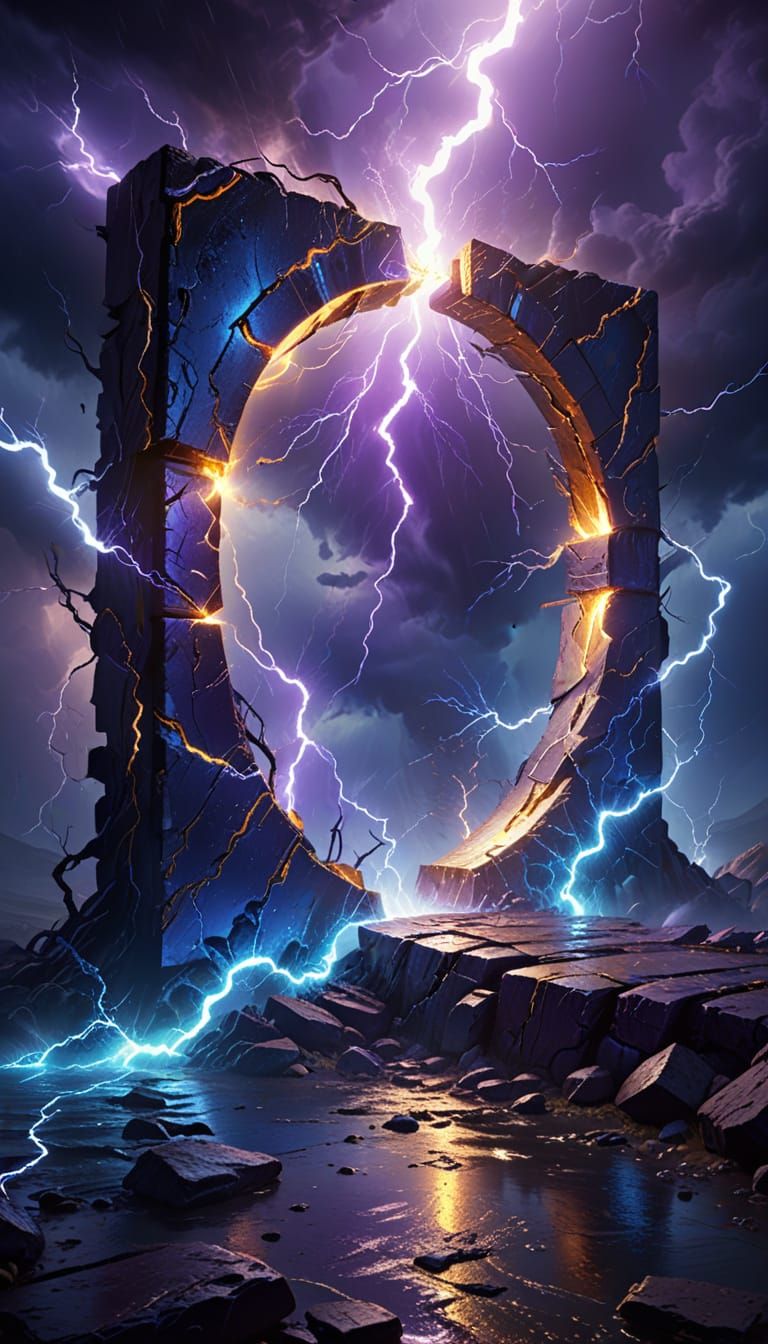 Sci-Fi Portal Between Lightning and Darkness