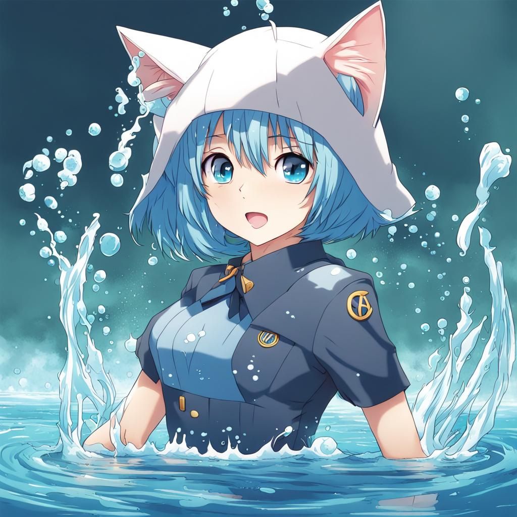 Anime-Style Water Cat Illustration