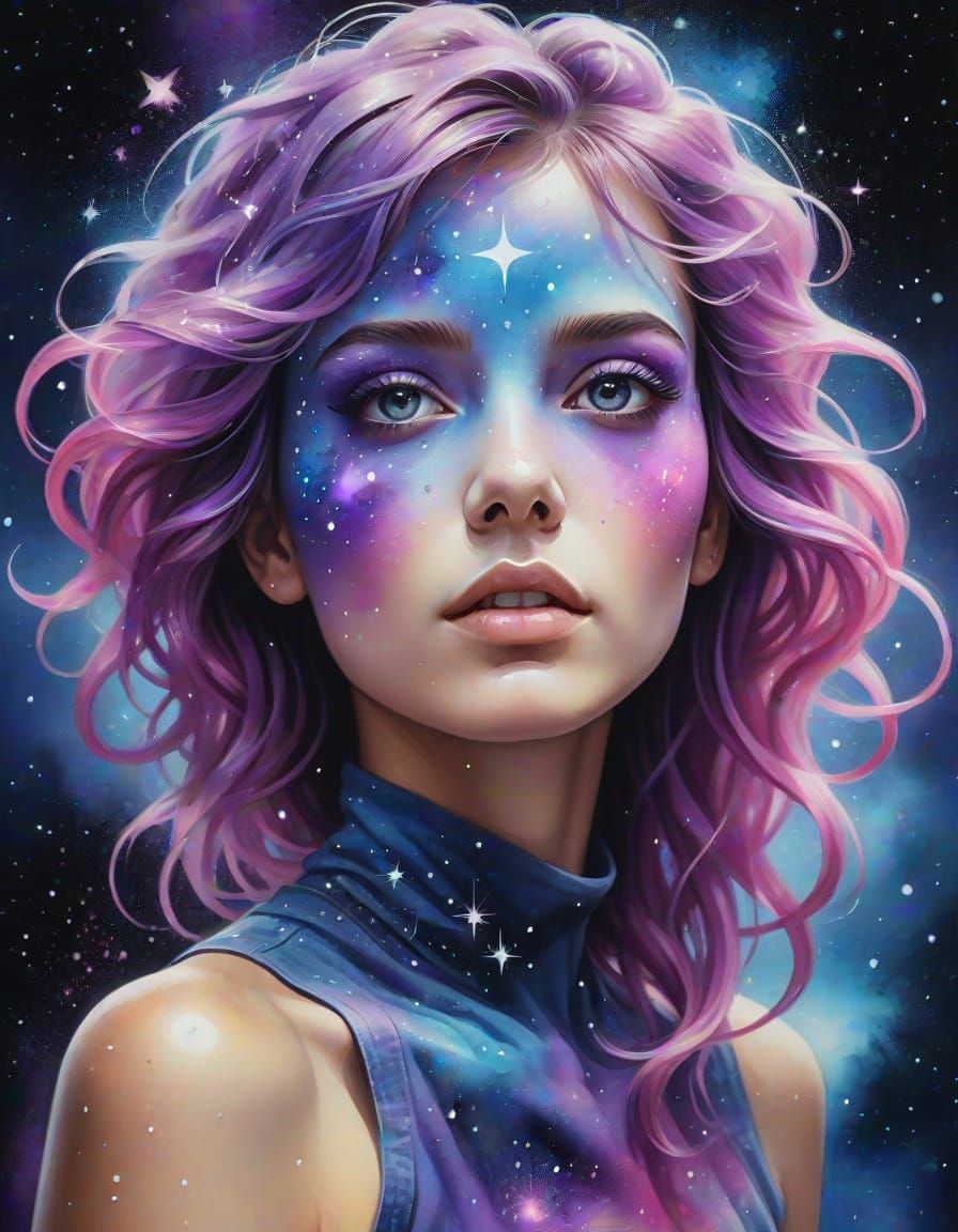 Cosmic Woman Portrait in Surreal Digital Art Style
