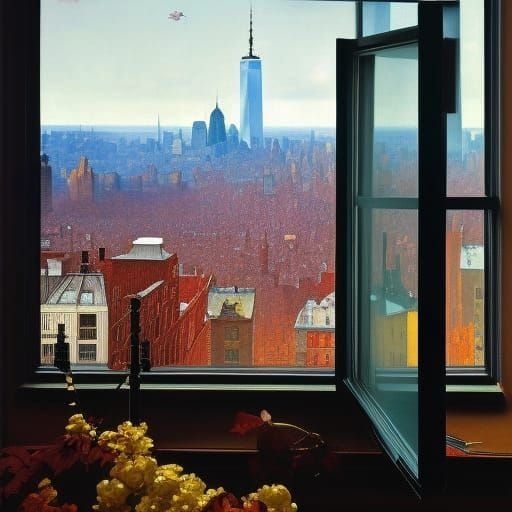 NYC Window View: Nostalgic Modern Art