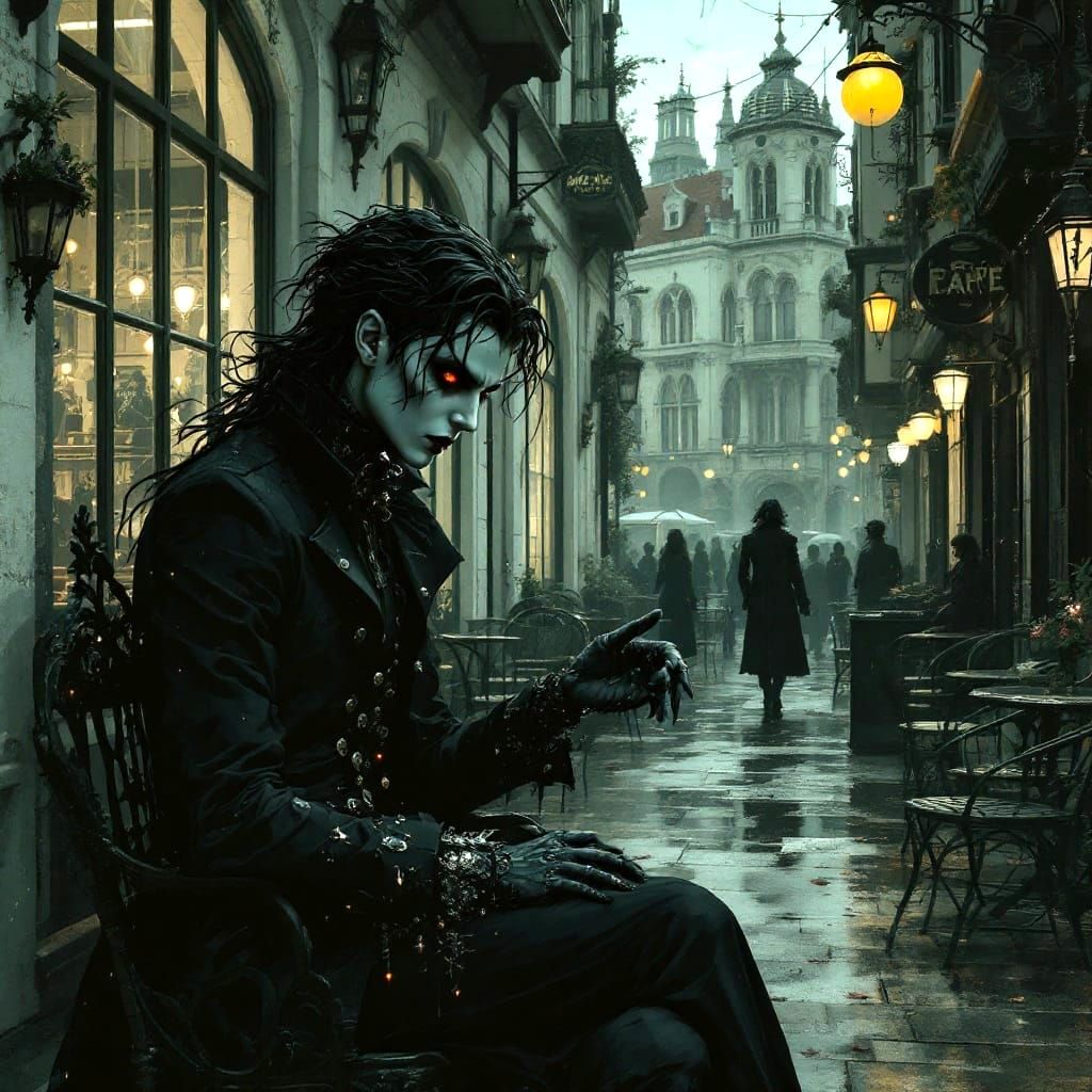 Dark Fantasy Steampunk Cafe in Gothic Style