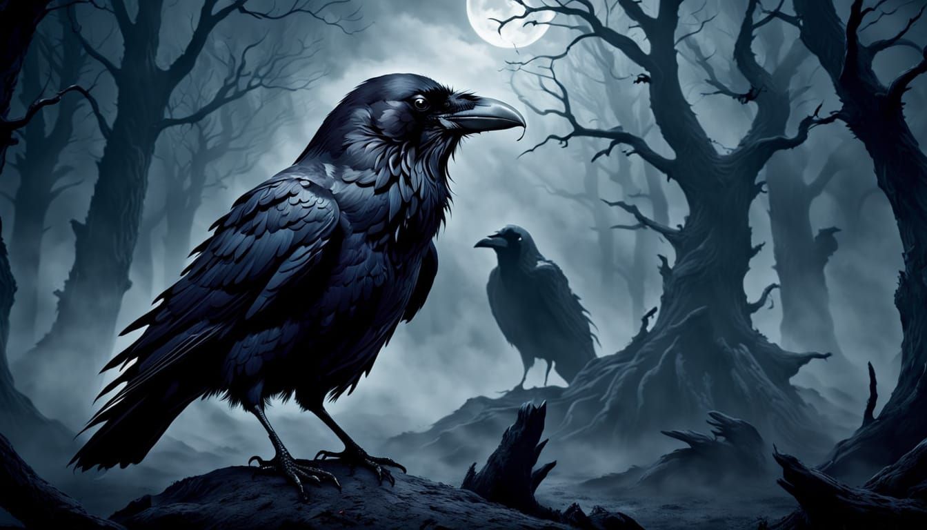 Ethereal Raven in a Dark Fantasy Nightmare Scene