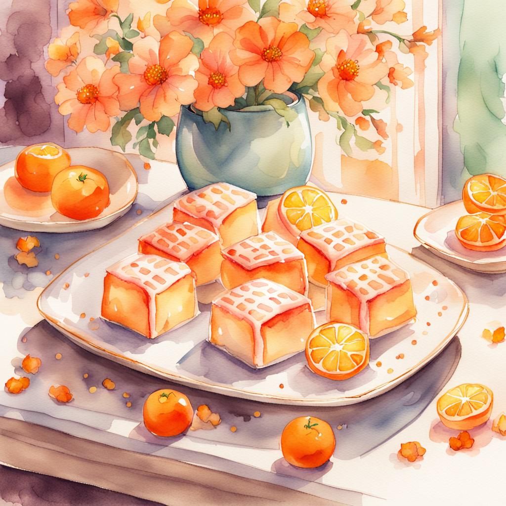 Lokum Sweets Still Life in Watercolor Style