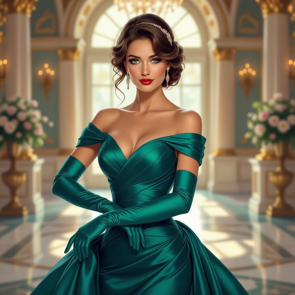 Elegant Woman in Gown, Art Nouveau Style