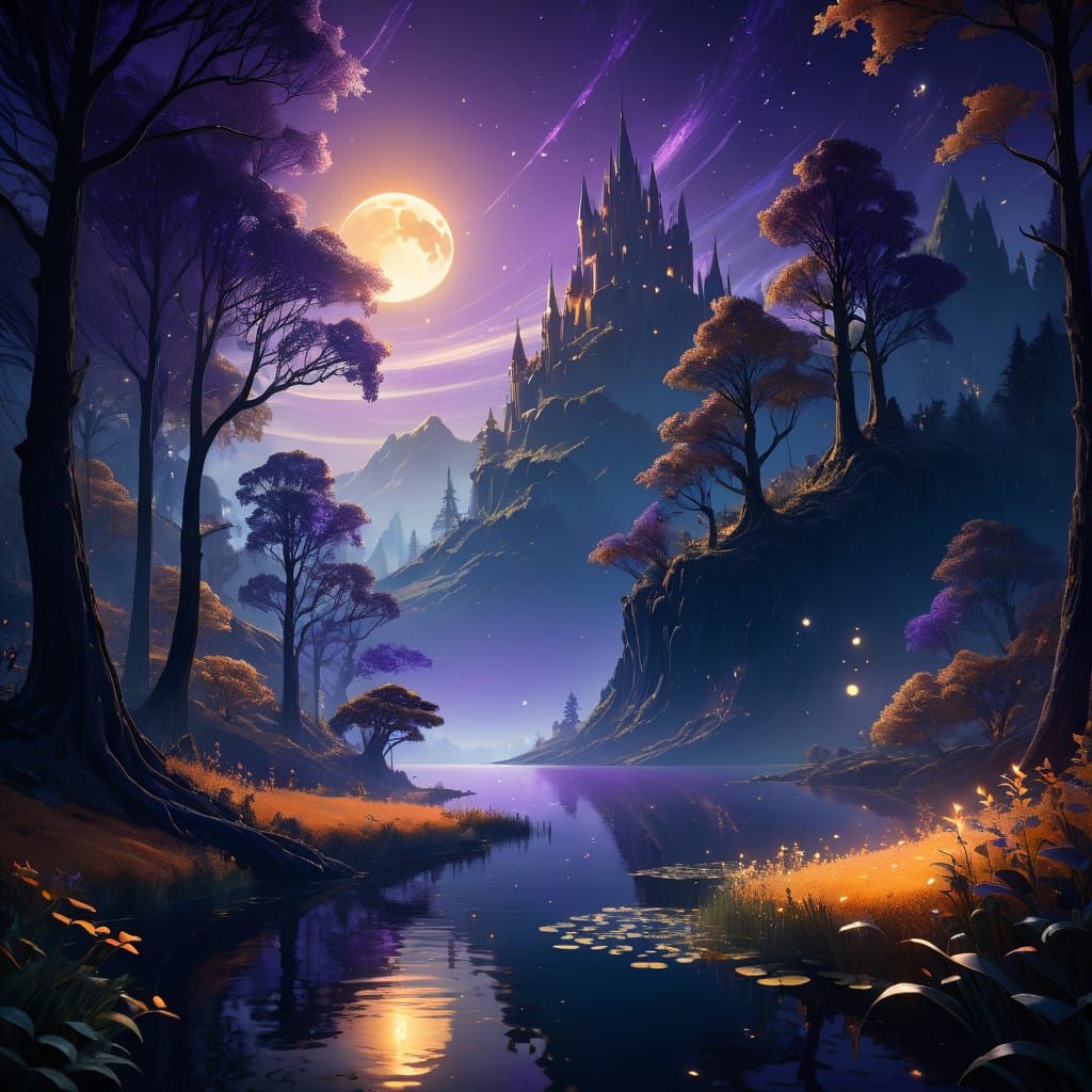 Ethereal Moonlit Encounter Under a Starlit Sky