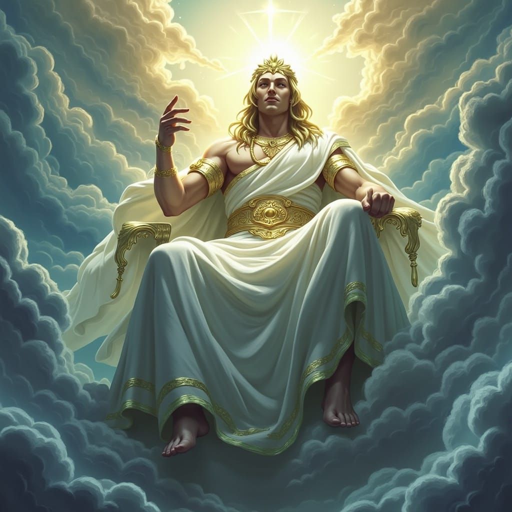 Majestic Deity in Ethereal Celestial Illustration