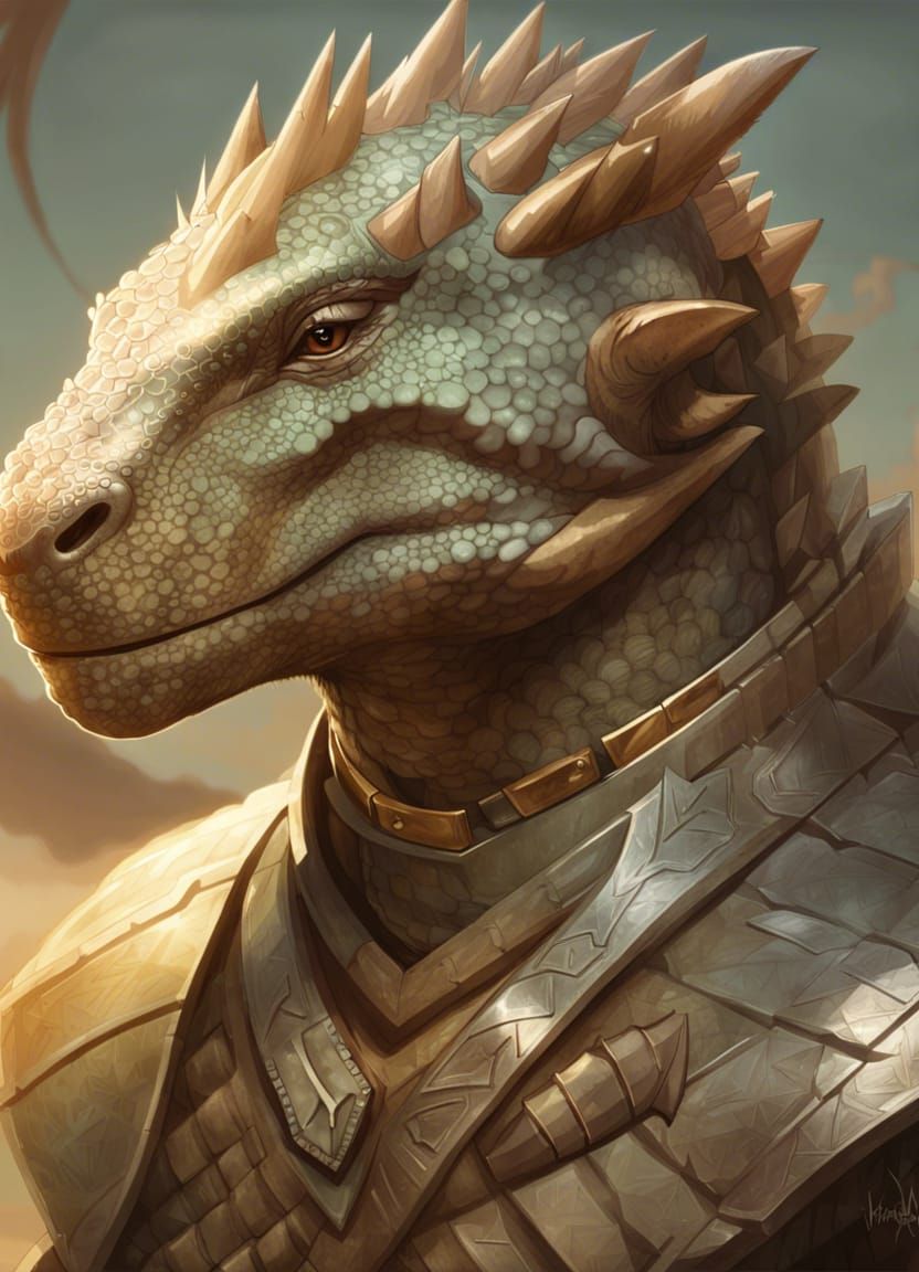 Armored Komodo Dragon Lizardman Portrait in Artstation Style
