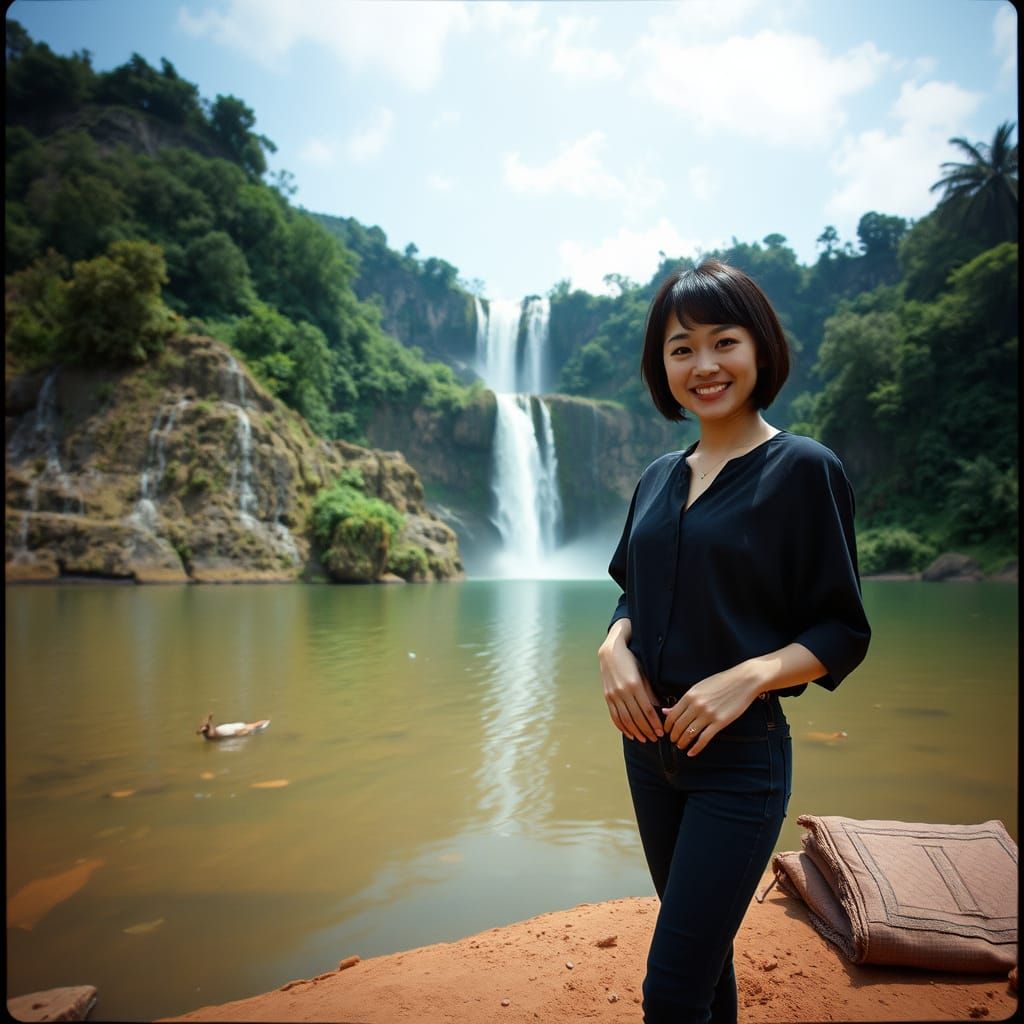 Moon at Erawan Falls in Thailand