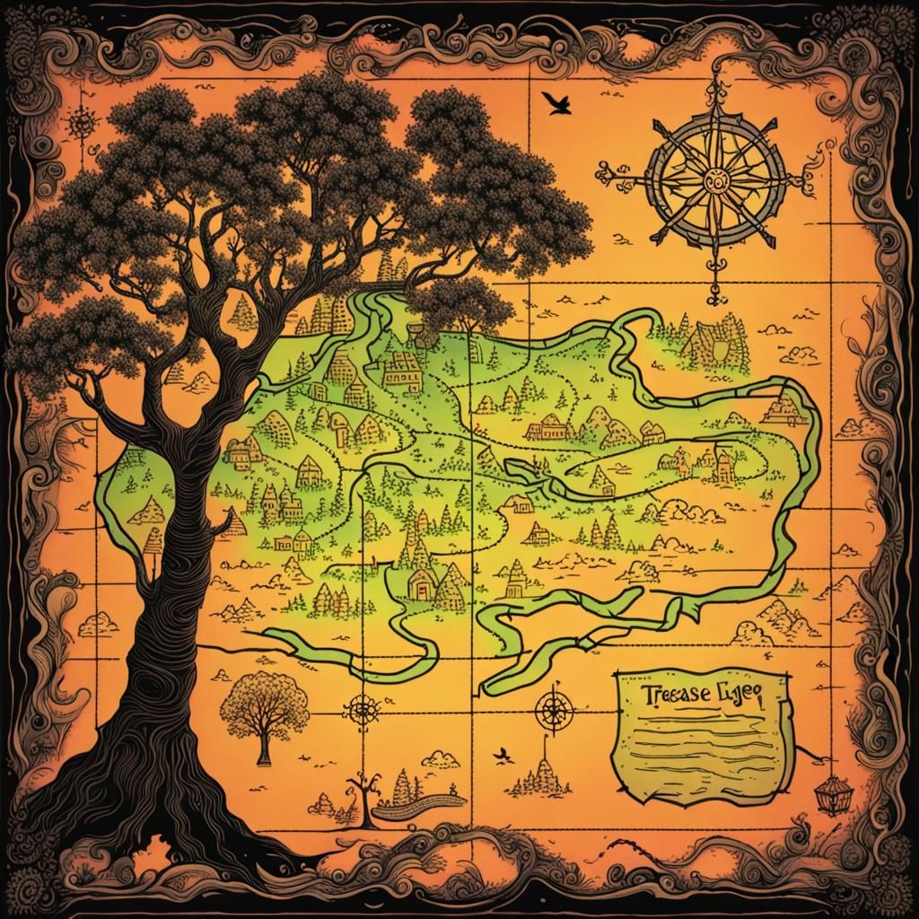 Black Light Treasure Map Featuring a Tree