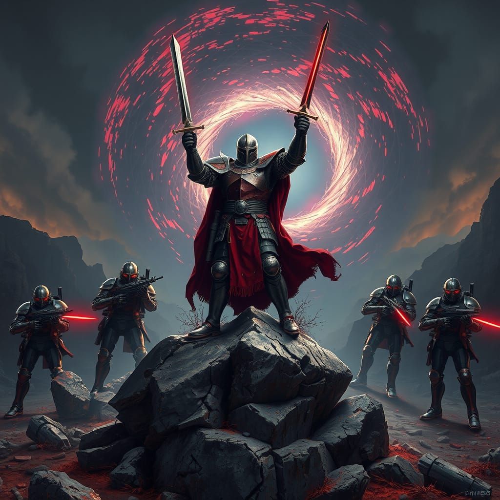 Medieval Knight Stands Against Futuristic Mech Army in Sci-F...