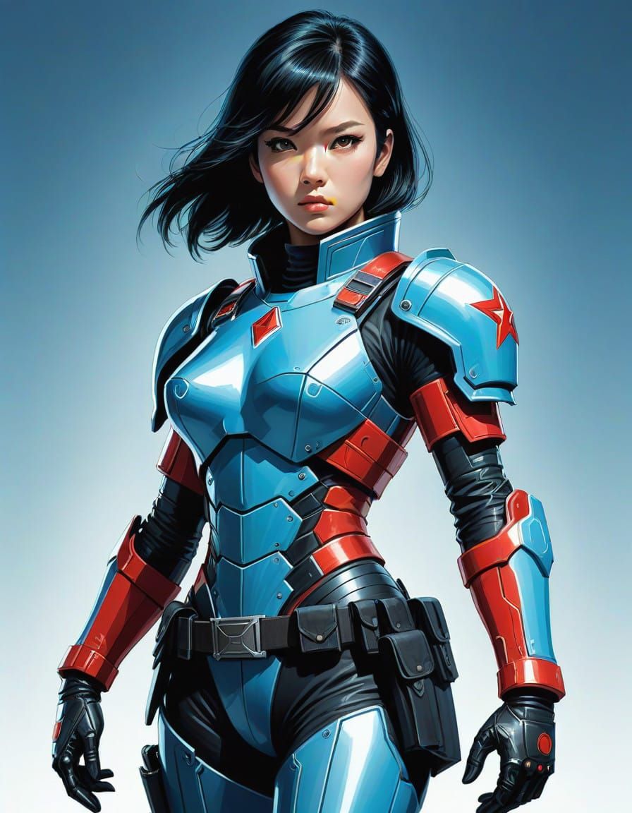 Glossy Space Warrior in Suspicious Stance