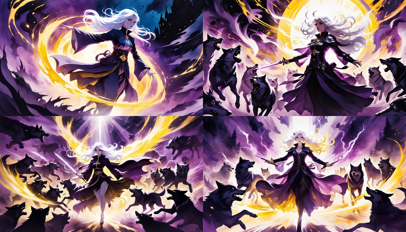 Vibrant Anime Scene of Light vs Dark Mythical Creatures