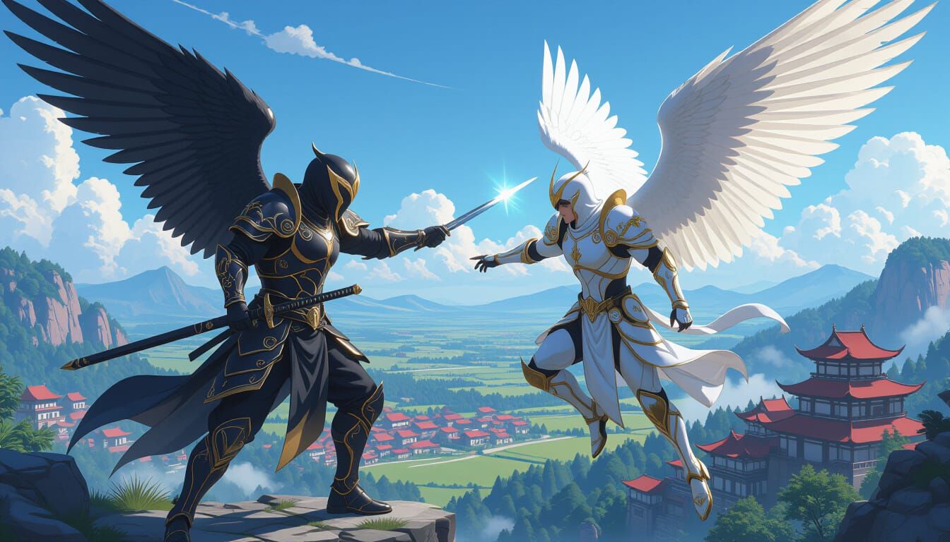 Ninja Warrior Battles God: Stylized 3D Digital Art