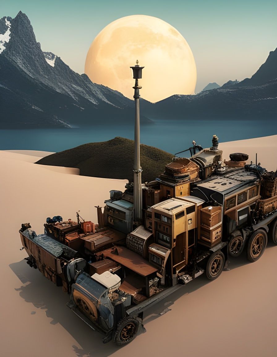 Surreal Mobile City Landscape Collage in 8K