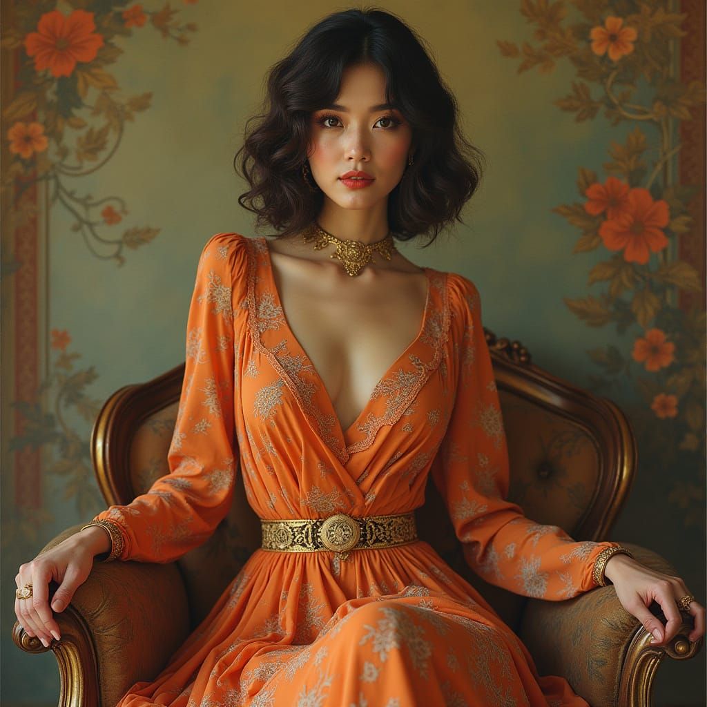 Elegant Fashion Model in Art Nouveau Style