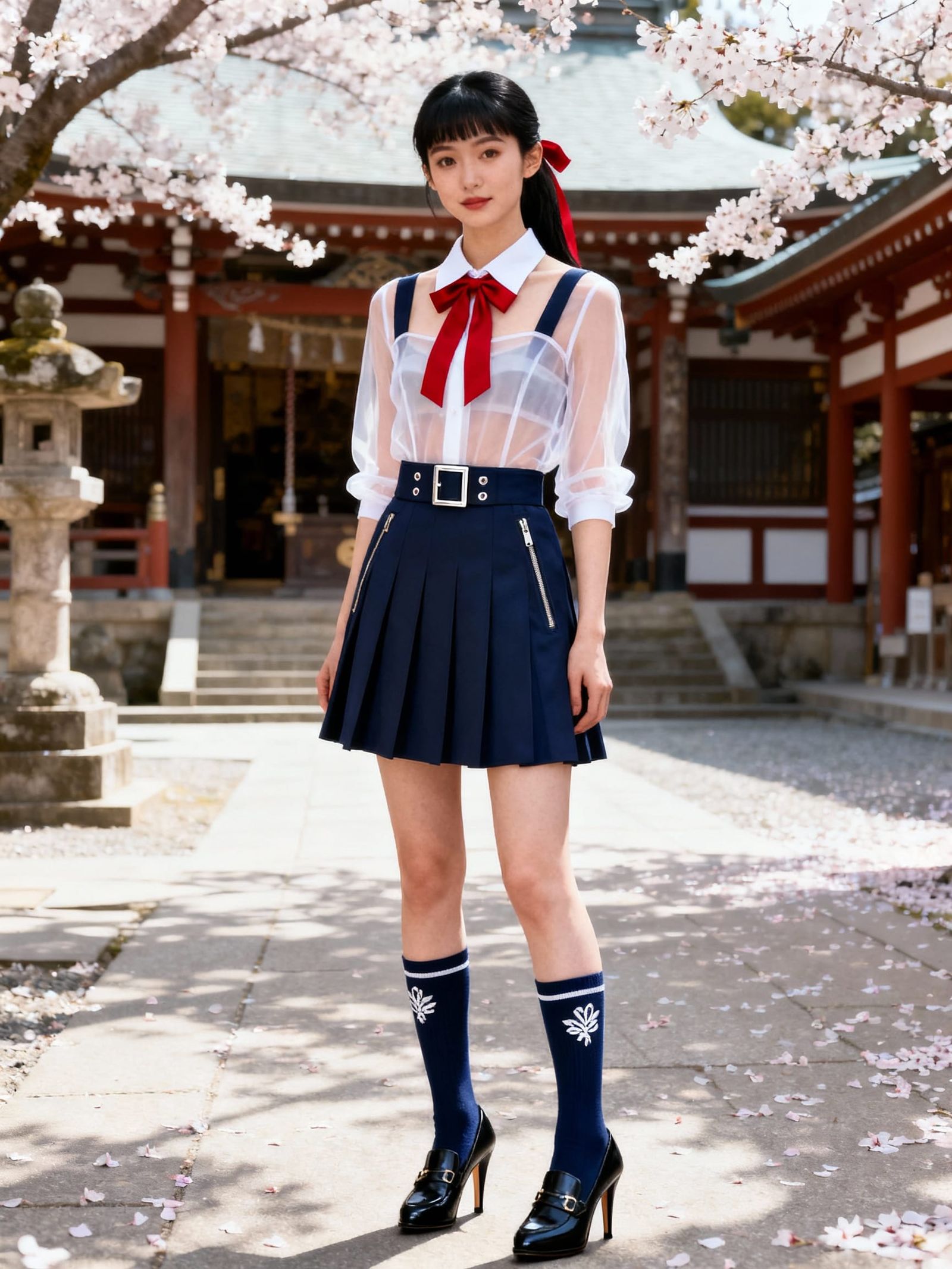 Kaori in Japanese School Uniform Amidst Cherry Blossoms