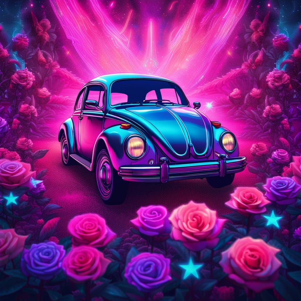 Candy Art: Cyberpunk Beetle in Cosmic Rose Garden