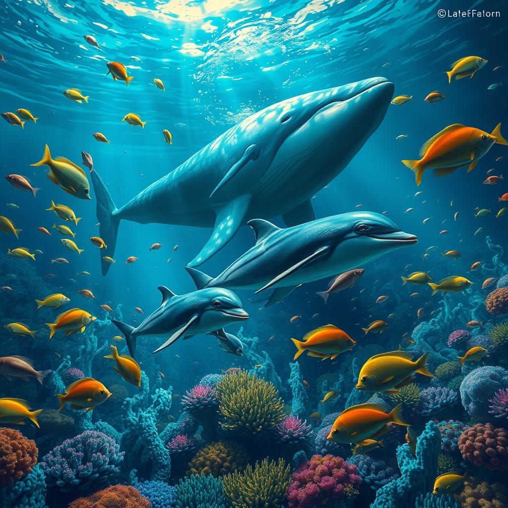 Underwater Realm of Majestic Dolphins and Whales
