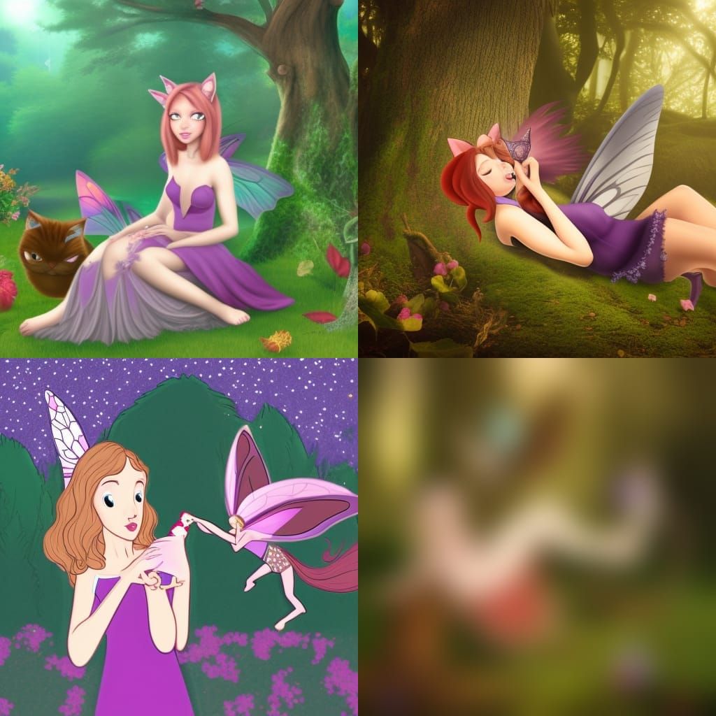 Catgirl and Fairy in Enchanted Forest