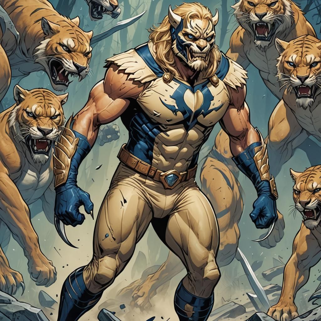 Sabertooth Masked Hero in Comic Book Style