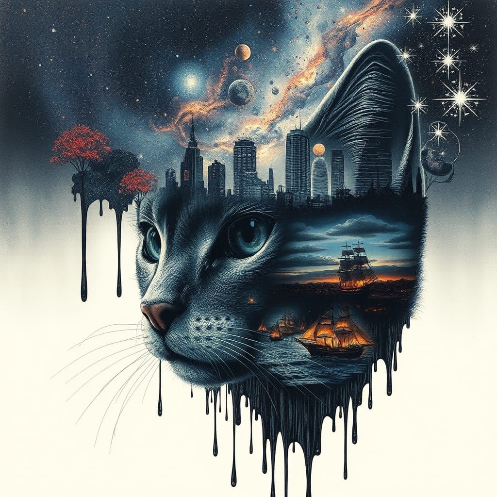 Galaxy Meets World in Double Exposure Art