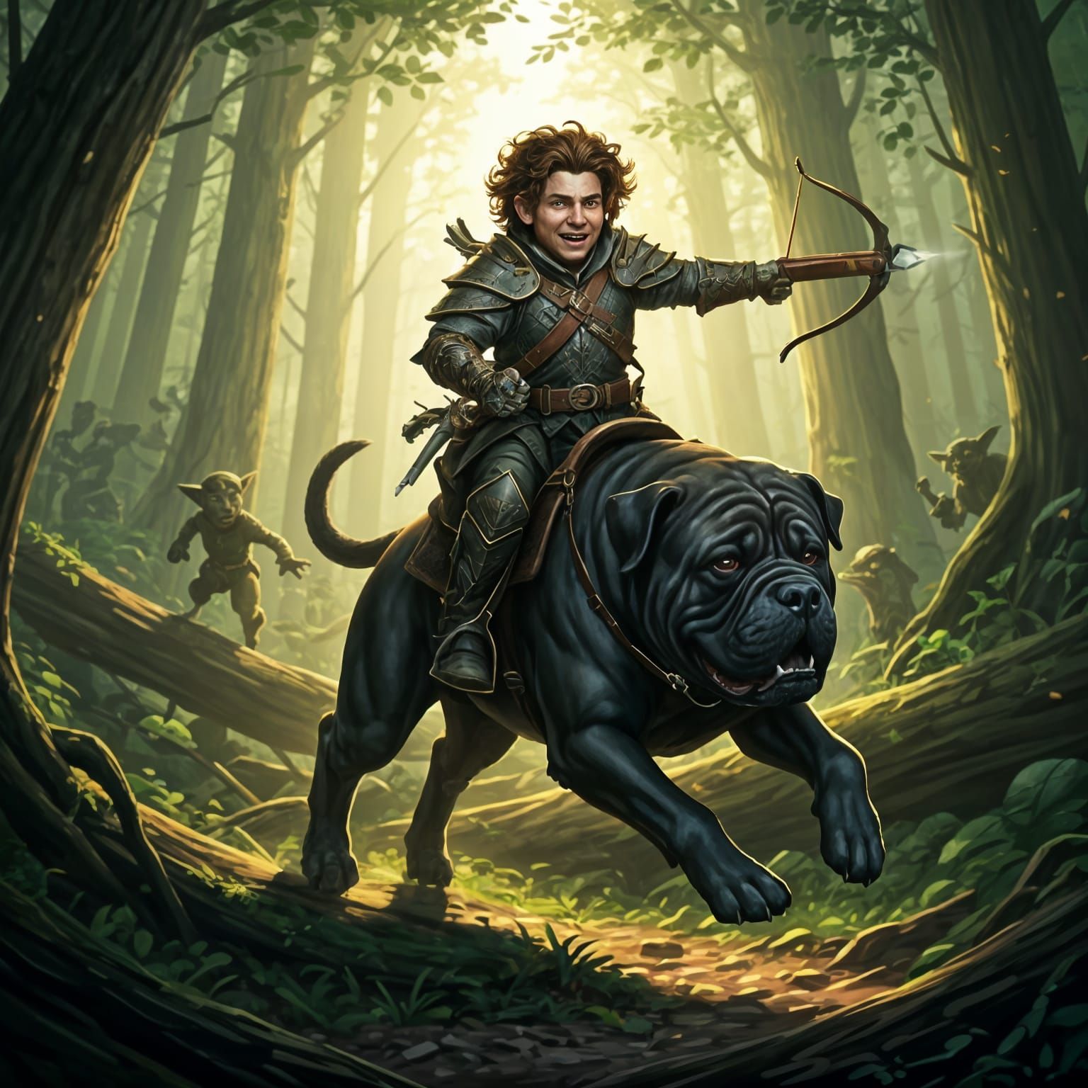 Halfling Ranger Charges Through Enchanted Forest on Majestic...