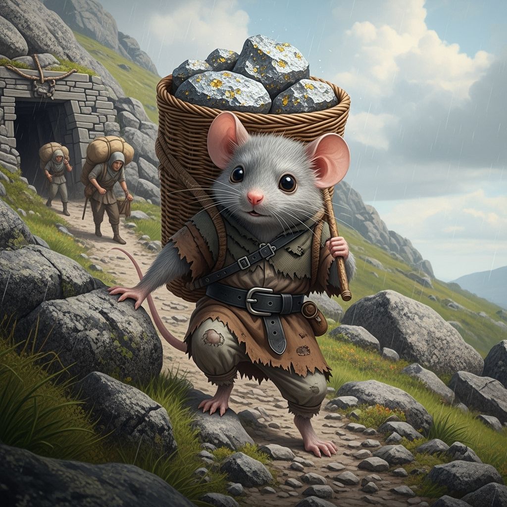 Resilient Mouse Miner Climbing Rocky Hillside