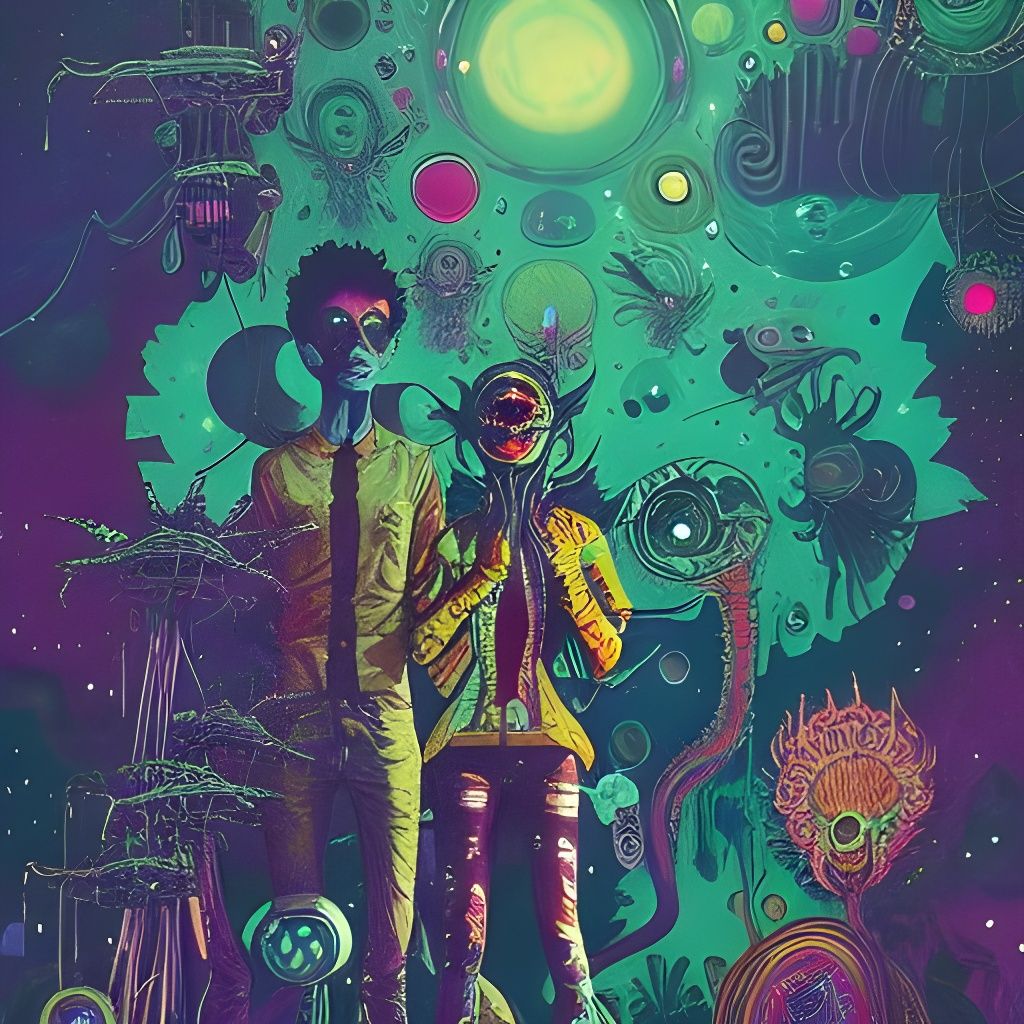 Cosmic Rave with Alien Teenagers in Psychedelic Art