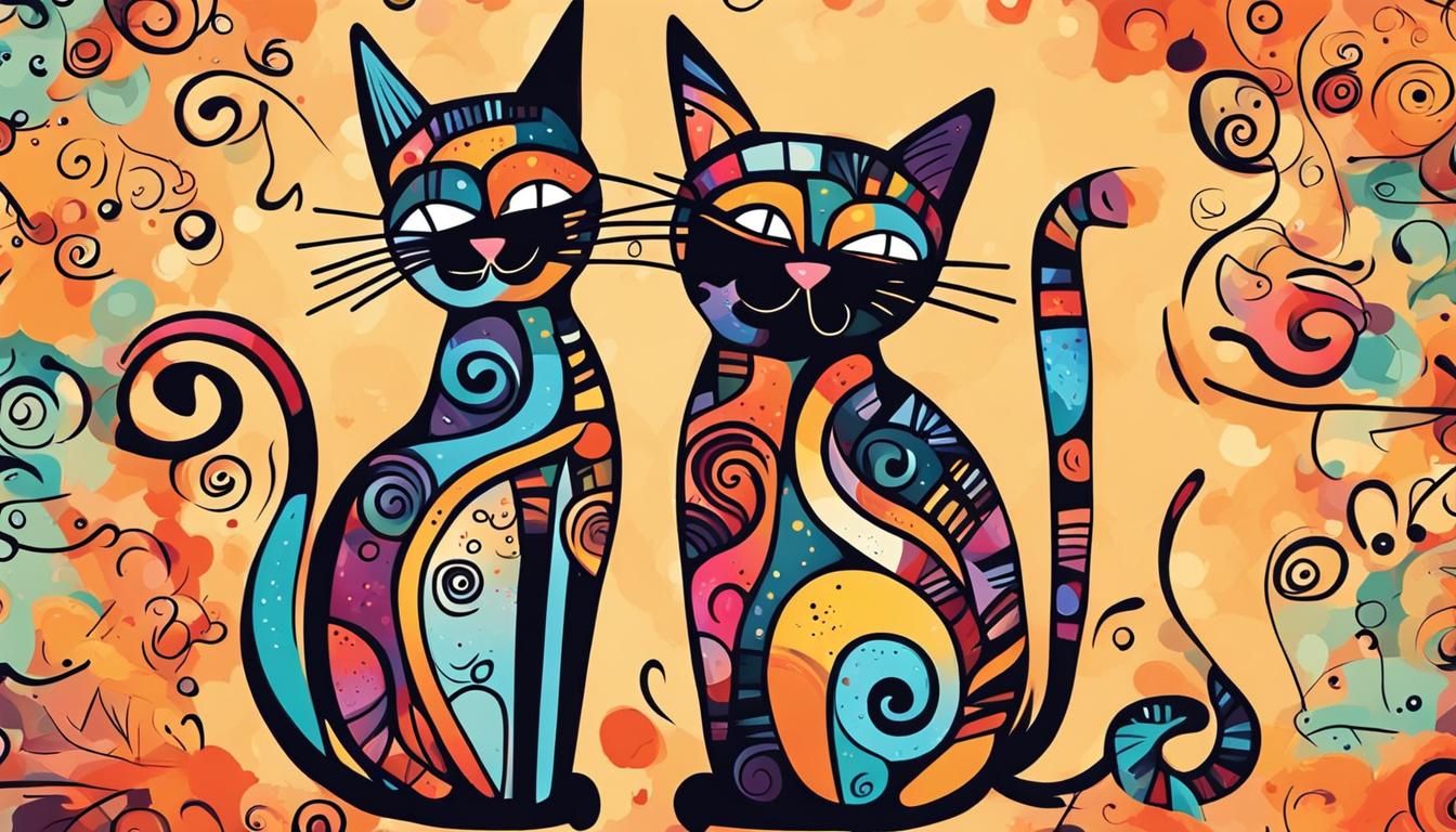 Typographic Cartoon of Two Cats in Stick Art