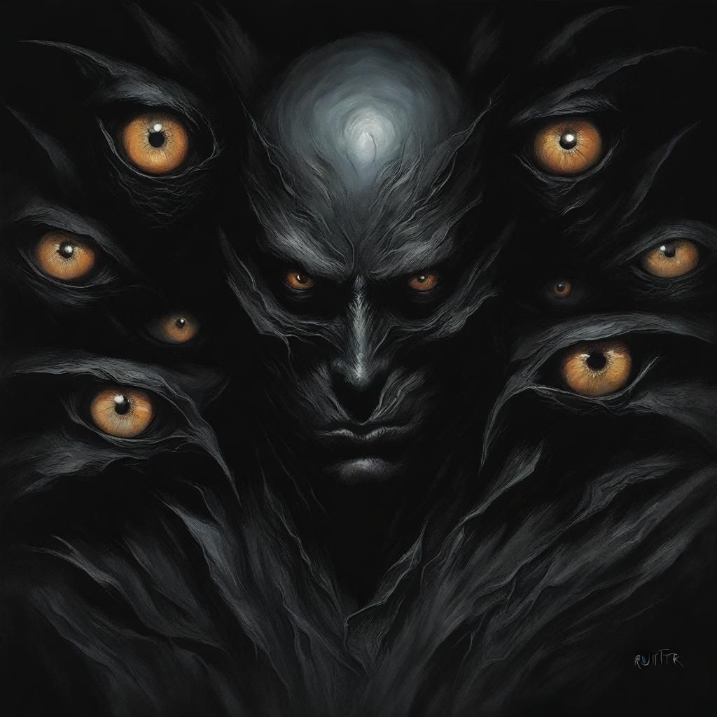 Sinister Black Image Overflowing with Eyes