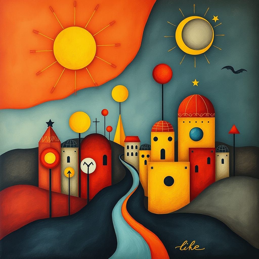 Dreamlike Symbolic Landscape in Style of Paul Klee