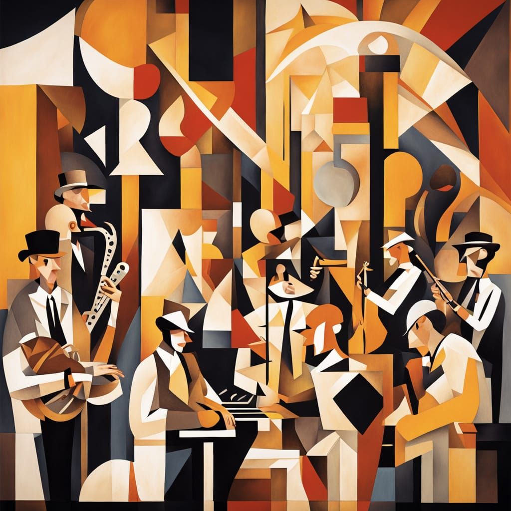 1920s Jazz Band in Abstract Cubism Style