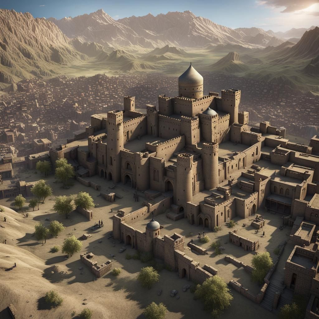 Ghazni Afghanistan Medieval City Fortress: Dark Fantasy Art