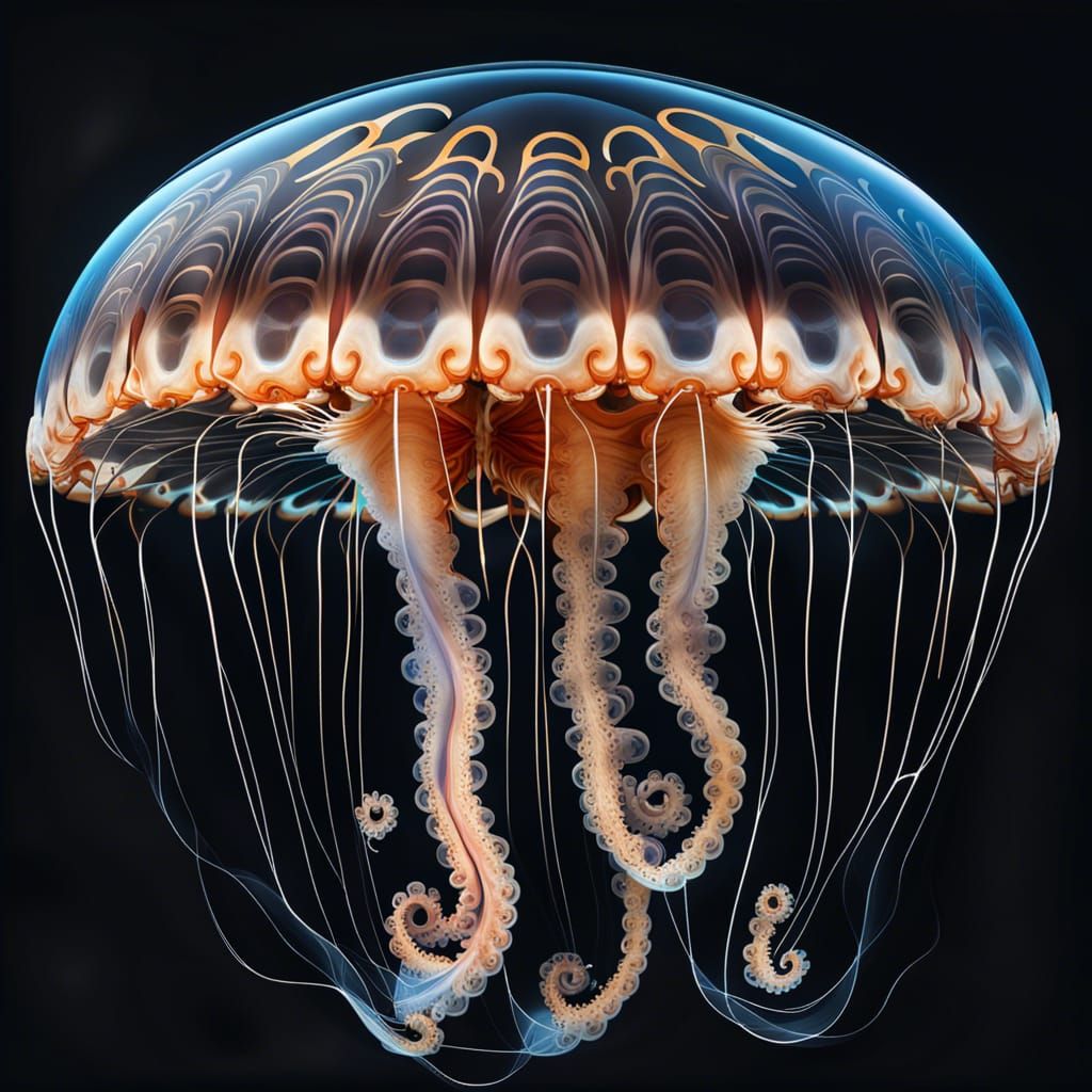 Hyperrealistic Portuguese Caravel Jellyfish in Cosmic Ocean